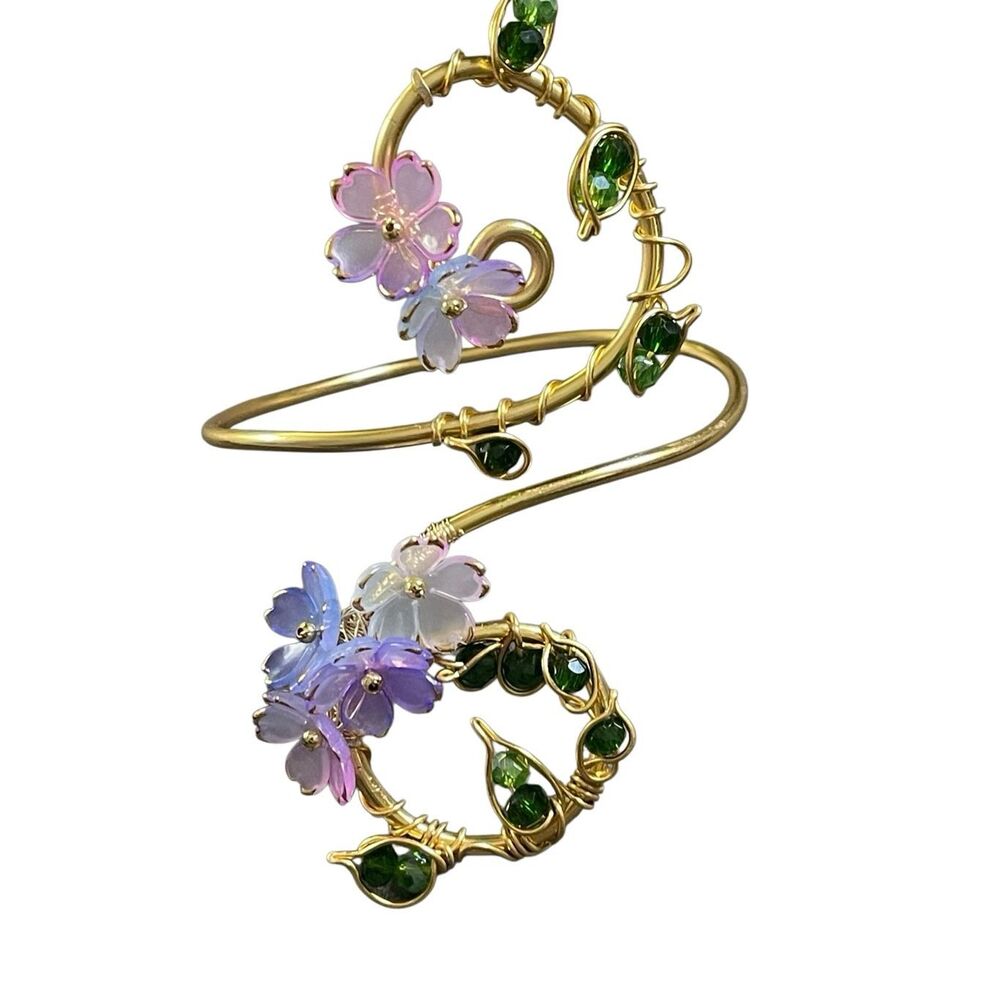 Enchanted adjustable gold tone floral arm cuff whimsical fairy core blossom flow - Picture 2 of 6